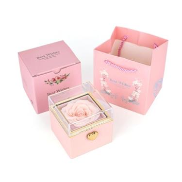 Imagem de Magicaldiy Caixa de anel giratória de rosa, colar de flor de sabão, caixa de joias, caixa de anel giratória surpresa para esposa, namorada, mãe, presentes românticos (rosa)
