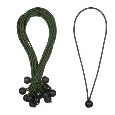 Imagem de PATIKIL Cordão elástico de 30,5 cm, 35 peças de cordas elásticas com esferas, lona de dossel, cordão elástico para acampamento ao ar livre, postes de barraca de abrigo de carga, verde