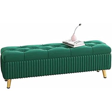 Imagem de Banqueta dobrável de armazenamento, banco de armazenamento de flanela, suporte para sapatos de quarto para quarto, verde, 80 cm