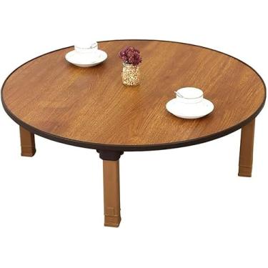 Imagem de HYUIO JapaneseStyle Mesa de café redonda dobrável ecológica para tatame, sentado no chão, quarto, janela de sacada, sala de chá, 60 x 30 cm