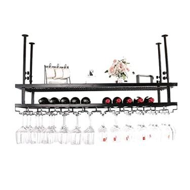 Imagem de Bar de bar de casa de cabeça para baixo, rack de vinho, rack de cálice, rack de vinho pendurado rack de vinho, suporte de copo de vinho tinto (cor: preto, tamanho: 100 * 30 cm)