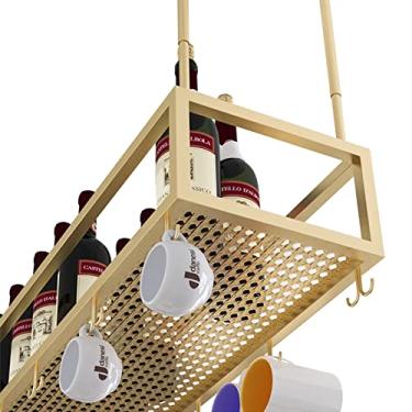 Imagem de THGYJP Suporte para copos de vinho embaixo do armário - Suporte de garrafa de vinho de ferro - Racks pendurados para garrafas de vinho a céu aberto - Rack de garrafa de teto ajustável ld - Prateleira