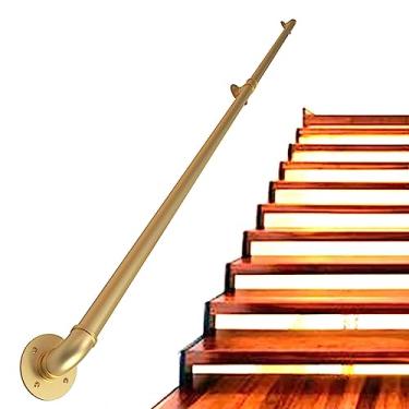 Imagem de Corrimão de escada - kit completo, corrimão de tubo dourado industrial de escada com suporte de parede, casa contra a parede, grades internas e externas para idosos (tamanho: 2,7 m)