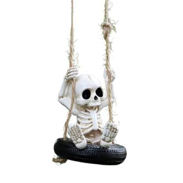 Imagem de Balanço de pneu de esqueleto, balanço de pneu de esqueleto de Halloween, enfeite de jardim para decoração suspensa para quintal, casa, tetos, árvores, paredes internas, varanda, dia a dia, família