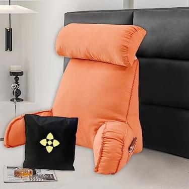 Imagem de Almofada de leitura com suporte para as costas para cama – Almofada de leitura terapêutica – Almofada de suporte lombar com apoio de braço – Travesseiro para assento de cama com bolsa – Ótimo como