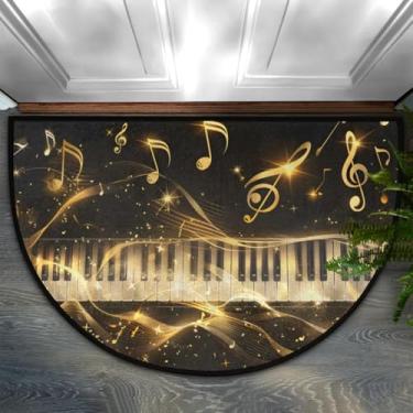 Imagem de Tapete de porta meio redondo, notas de piano, música, antiderrapante, absorvente, semicírculo, tapetes laváveis, para ambientes internos e externos, pátio, cozinha, banheiro, entrada, lareira