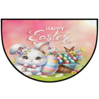 Imagem de Tapete de porta meio redondo para Páscoa, antiderrapante, absorvente, semicírculo, tapetes laváveis, meia lua, tapetes para ambientes internos, pátio, cozinha, banheiro, entrada, lareira, decoração de