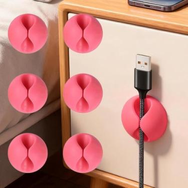 Imagem de Pacote com 6 clipes organizadores de cabos, suporte de cabo de linha de dados multicoloridos para casa e escritório, organize seus cabos organizadores de mesa evita emaranhamento e danos