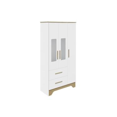 Imagem de Guarda Roupa 3 Portas C/ (2 Cristal) E 2 Gavetas Popy Retrô Branco/amendoa - Peroba