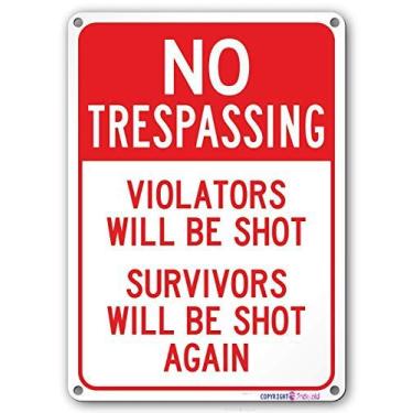 Imagem de JINKAIRUI Decoração de parede No Trespassing, Trespassers Will Be Shot Gun, uso interno e externo, feito de metal livre de ferrugem, 30 x 20 cm por placa de alumínio