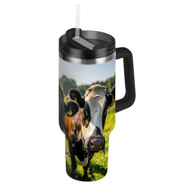 Imagem de SEHANY Copo Highland Cow de 850 g com tampa e canudo, aço inoxidável de vácuo duplo isolado garrafa de água esportiva suporte para copo de café de viagem à prova de vazamento para bebida gelada
