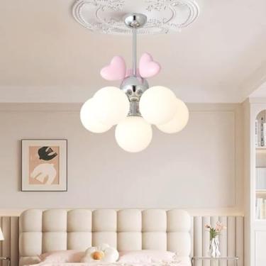 Imagem de Luminária pendente creme que cuida dos olhos - Design moderno, minimalista, aconchegante e criativo | Dupla utilização para quarto infantil, quarto de princesa e escritório (Tipo A/6 lâmpada