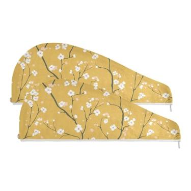 Imagem de SEHANY Toalha de cabelo de microfibra de flores coloridas elegantes para mulheres, 2 peças, turbantes de cabelo de secagem rápida com botão, touca de cabelo seco absorvente toalha de secagem de cabelo