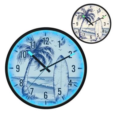 Imagem de Blueangle Relógio de parede com luz noturna LED que brilha no escuro e ativado por voz, design silencioso de prancha de surfe de 30,5 cm, operado por bateria para decoração de quarto e sala de estar