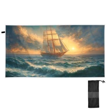Imagem de ATTX Toalha de praia com pintura a óleo de barco à vela 76 x 152 cm - Cobertor de microfibra leve de secagem rápida e resistente à areia para piscina, ioga, academia e viagens | Esportes de banho de