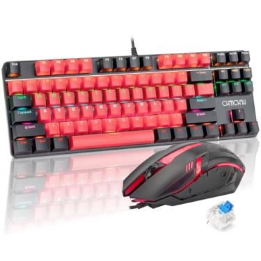 Imagem de CHONCHOW Combo mecânico de teclado e mouse para jogos, retroiluminação LED, interruptor azul, 87 teclas TKL, teclado mecânico de troca quente, mouse RGB 1200-4200 DPI para Ps4, Xbox, PC, laptop, Mac
