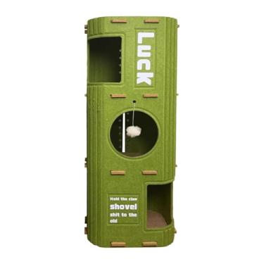 Imagem de Fenteer Casa para gatos, abrigo em árvore para gatos, abrigo a arranhões, para gatinhos, poste arranhador com bola pendurada, brinquedo para vários, Verde, 3 Níveis