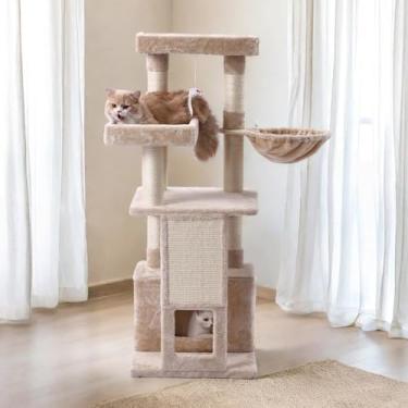 Imagem de PET FULED Árvore para gatos, torre para gatos de 127 cm para ambientes internos, casa para gatos com cama de plataforma acolchoada, bola de rato de brinquedo, condomínio grande e aconchegante, redes e