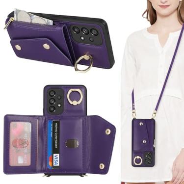 Imagem de Lipvina Capa para Samsung Galaxy A54 com suporte para cartão e alça - Bolso com zíper, alça transversal, suporte para cartão de crédito, anel de suporte, linda capa carteira de telefone para mulheres