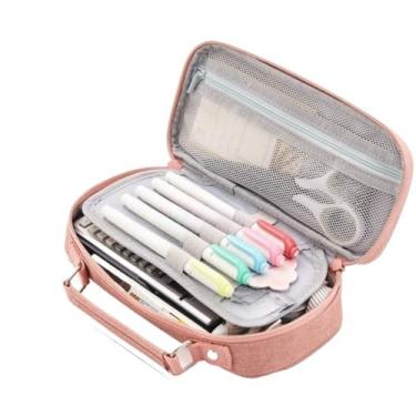 Imagem de Estojos com compartimentos，Estojos de grande capacidade，Estojo Lápis De Grande Capacidade Durável Simple (Estojo De Lápis N2 ROSA)