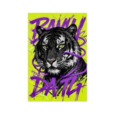 Imagem de Animais Pintura Arte Parede - Cabeça Tigre Negro - Impressões em tela - Moderno Colorida Pôster para decoração sala de estar 60x90cm Sem Moldura