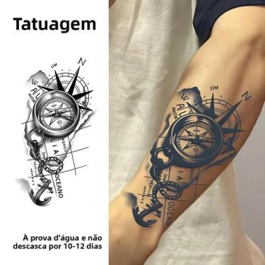 Imagem de Adesivos De Tatuagem De Âncora Com Bússola Náutica, Impermeáveis E De 