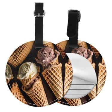 Imagem de Sorvete - Etiqueta de bagagem redonda personalizável - Couro PU impermeável, proteção de privacidade e reflexivo para viagens, animais de estimação, malas