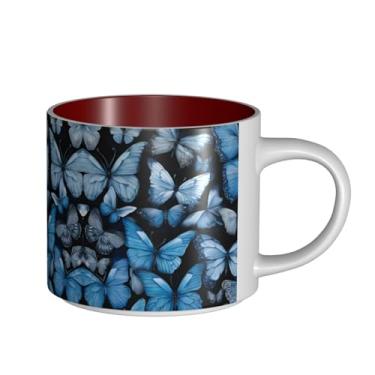 Imagem de ZERAOKE Borboletas azuis - Caneca grande de cerâmica impressa para café, capacidade grande para escritório e casa, pode ser lavada na lava-louças, design com alça em C.