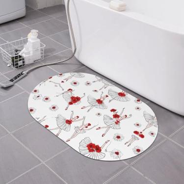 Imagem de ZERAOKE Sapatilhas de balé - Tapete de banho com estampa de terra de diatomáceas 39,9 x 59,9 cm - antiderrapante, secagem rápida para banheiro e cozinha, suporte de borracha