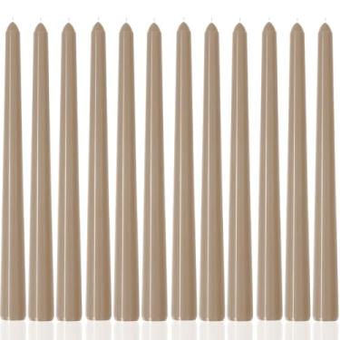 Imagem de Velas cônicas bege mocha de 25,4 cm, sem gotejamento, sem cheiro, castiçal sem fumaça, longo, queima lenta, 8 horas de altura, para festas de Natal, casamento, jantares, 12 unidades