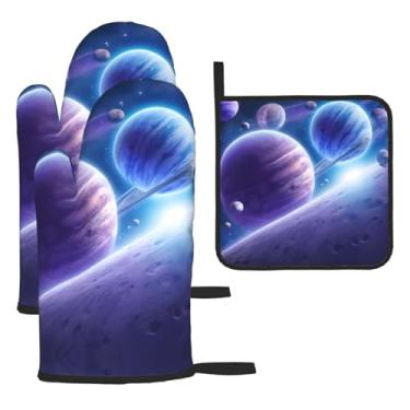 Imagem de Planet – Conjunto de cozinha essencial com 3 peças, luvas resistentes ao calor e alça de tampa, proteção para churrasco no forno, design de armazenamento suspenso.