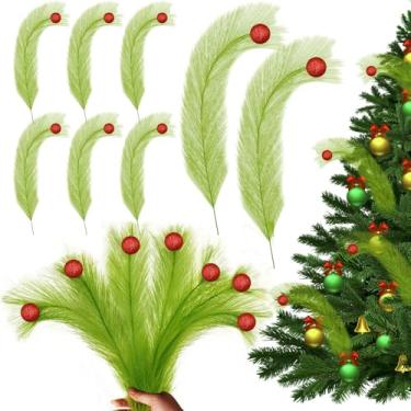 Imagem de Redriver 12 peças de decoração de palitos de árvore de Natal, 43 cm de galhos de enchimento de árvore de Natal encaracolados, enfeites engraçados de árvore de elfo para decoração de guirlandas de