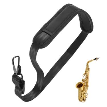 Imagem de Alça de pescoço macia para saxofone, couro profissional ajustável acolchoada para sax alto tenor baixo clarinete saxofone barítono soprano clarinete chifre