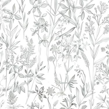 Imagem de Forro de gaveta floral botânico cinza papel de contato rústico papel de parede floral para armários prateleiras cômoda gaveta decalque de parede 43 x 38 centímetros