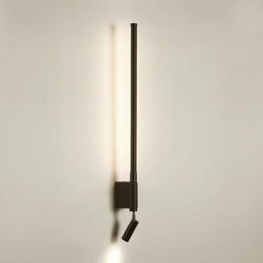 Imagem de Luminária de parede linear tubular longa, luminária de leitura ultrafina para cabeceira, arandela de parede com detalhes em metal canelado e ajuste de intensidade, ideal para quarto e corred