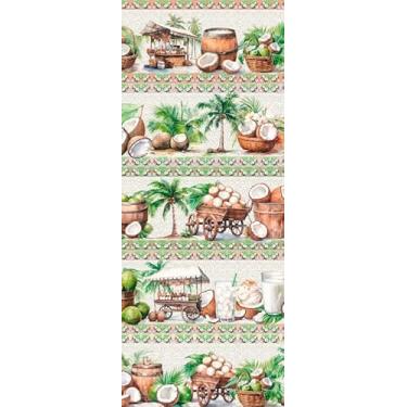 Imagem de Tecido Tricoline Digital Barrado frutas coco 55cm x 150cm 10 faixas