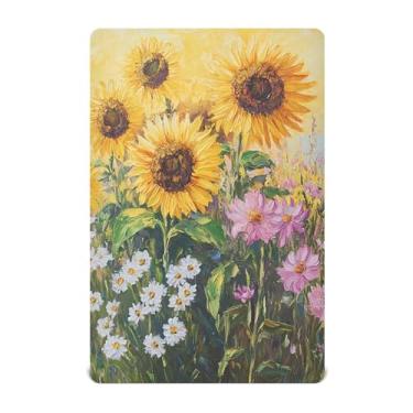 Imagem de Burbuja Lençol de berço com pintura a óleo de girassóis para meninos e meninas, lençol com elástico 71 x 132 cm para colchão padrão de berço e cama infantil, macio e respirável