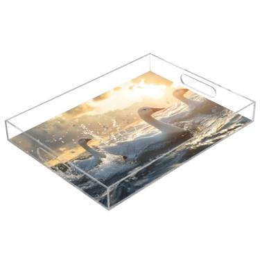 Imagem de STAYTOP Bandeja de servir de acrílico Swan on The Lake 15,7 × 11,20 cm, bandejas decorativas à prova de derramamento, organizador de bancada para café da manhã, chá, comida, maquiagem