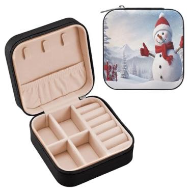 Imagem de YETTASBIN Caixa de joias de boneco de neve de Natal para adolescentes, meninas, mulheres, presente de aniversário, Natal, caixa de armazenamento portátil de couro PU, mini estojo de joias de viagem