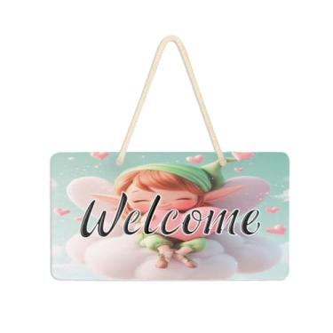 Imagem de Burbuja Placa de boas-vindas do Cupido dos Namorados para porta da frente, placa de boas-vindas de PVC para decoração de férias, 15 x 28 cm