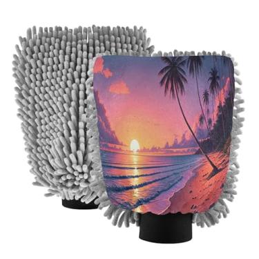 Imagem de STAYTOP Lindo cenário de praia luvas de lavagem de carro, 2 peças, luvas de microfibra de chenille, sem arranhões, panos de esponja de lavagem ultra absorventes para carros, limpeza doméstica - M