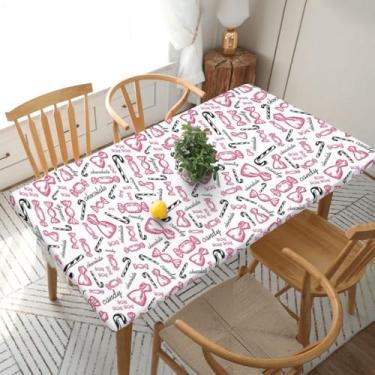 Imagem de BOXIMIAO Toalha de mesa com borda elástica, rosa, preta, retangular, impermeável, à prova de óleo, lavável e reutilizável, capa de mesa para jantar na cozinha, 1,5 m