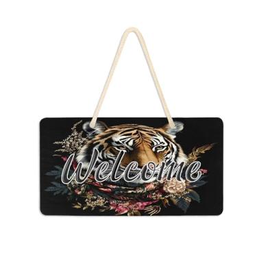 Imagem de Burbuja Placa de boas-vindas de cabeça de tigre para porta da frente, placa de boas-vindas de PVC para decoração de festas de fazenda, 15 x 28 cm