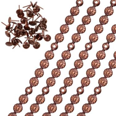 Imagem de GORGECRAFT Tiras de aderência de estofamento de 5 metros de 0,43 polegadas cabeça redonda de ferro de metal enfeites decorativos de cabeça de prego com 90 peças de pregos de estofamento tachas soltas