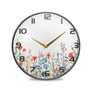 Imagem de YETTASBIN Relógio de parede de acrílico colorido de flores silvestres - Silencioso, sem tique-taque, operado por bateria, relógio redondo decorativo criativo para cozinha, sala de estar, banheiro