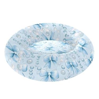 Imagem de SEHANY Cama fofa para cachorro com laço azul, removível e lavável, pequena, redonda para gatos, fofa, super macia, confortável, com fundo antiderrapante para cães pequenos, médios e gatos, 39,9 cm