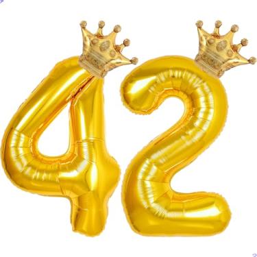 Imagem de 42 balões com números dourados de 101,6 cm para decorações de aniversário de 42 anos para homens e mulheres, balões gigantes jumbo Mylar de 42 anos