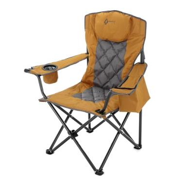 Imagem de ARROWHEAD OUTDOOR Cadeira de acampamento dobrável de luxo portátil com apoio de cabeça, suporte de copo e vidro, refrigerador Armest para 6 latas, bolsa de transporte, carga máxima de peso de 250 kg