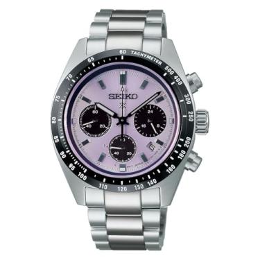 Imagem de Seiko Prospex SSC955P1 Cronógrafo esportivo, mostrador roxo, caixa de aço redonda, velocímetro