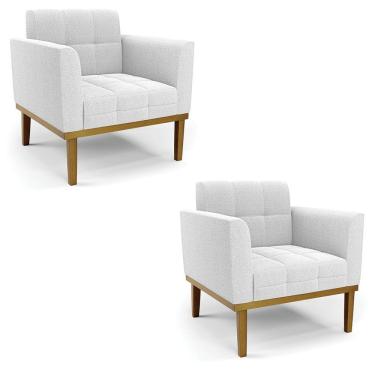 Imagem de Poltrona Sala Base Madeira Fixa Castanho Kit 2 Elisa Bouclê Offwte D03 - D'rossi